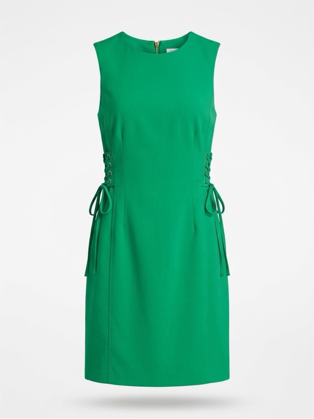 Calvin Klein Bright Green Sleeveless Sheath Dress with Side Lace-Up